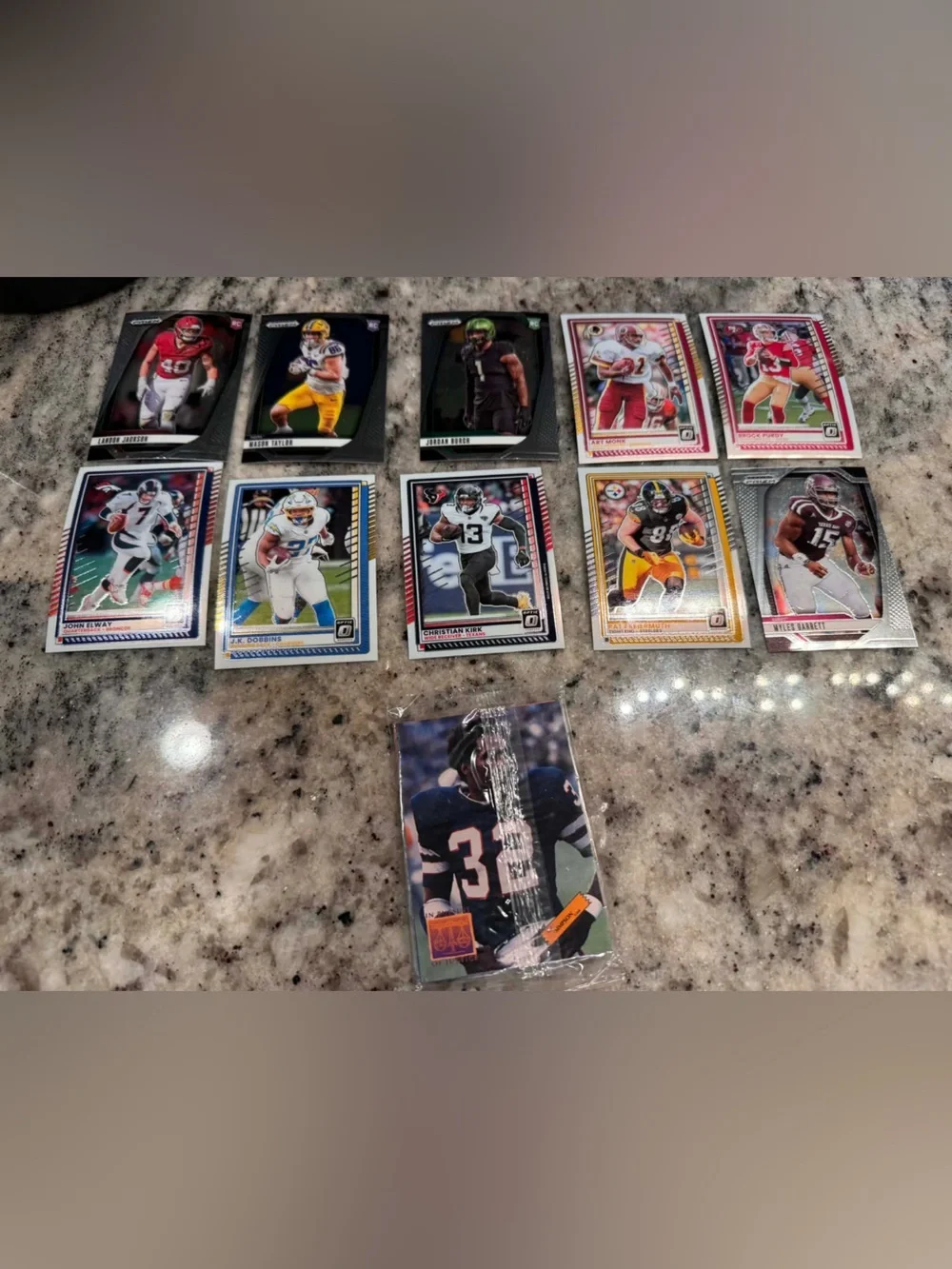 11pc assorted Football Trading Cards - Multi Color 10 cards plus 1 unopened pack